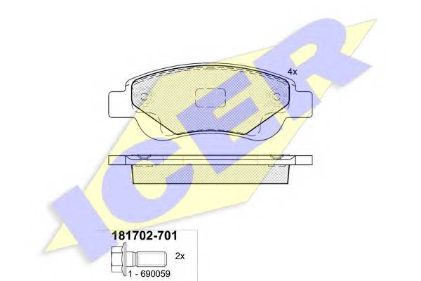 ICER 181702-701 Комплект тормозных колодок... ICER 181702-701 Комплект тормозных колодок...