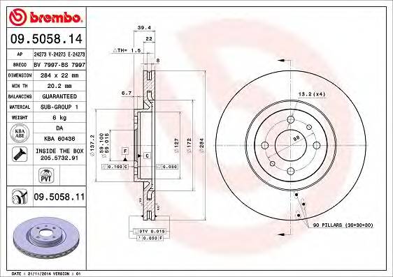BREMBO 09.5058.14 Тормозной диск BREMBO 09.5058.14 Тормозной диск