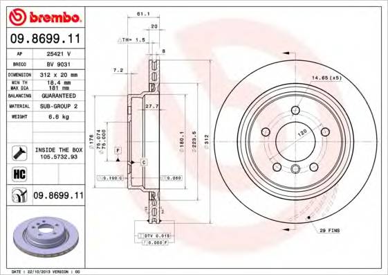 BREMBO 09869911 TARCZA HAM. M3 Z3 TY /L