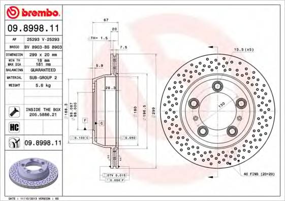BREMBO 09899811 TARCZA HAM. BOXTER CAYMAN TY