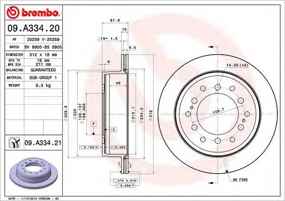 BREMBO 09.A334.21 Тормозний диск BREMBO 09.A334.21 Тормозний диск