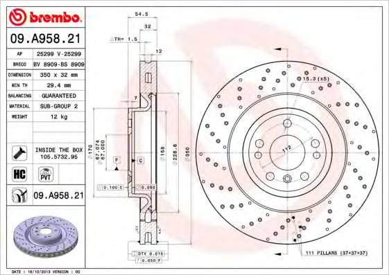 BREMBO 09A95821 TARCZA HAM. ML W166 11- BREMBO 09A95821 TARCZA HAM. ML W166 11-