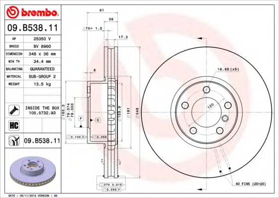 BREMBO 09.B538.11 Гальмiвний диск