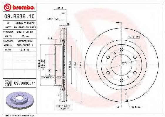 BREMBO 09.B636.11 Тормозний диск BREMBO 09.B636.11 Тормозний диск