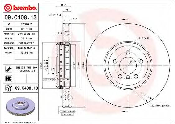BREMBO 09.C408.13 Тормозний диск