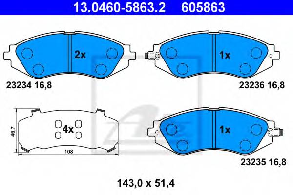 ATE 13.0460-5863.2 Комплект гальмівних колодо... ATE 13.0460-5863.2 Комплект гальмівних колодо...