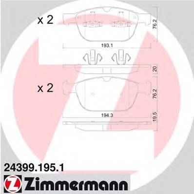 ZIMMERMANN 24399.195.1 Комплект гальмівних колодо...