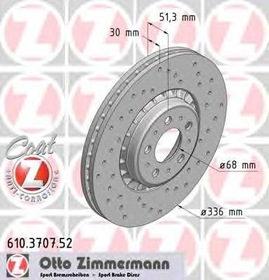 ZIMMERMANN 610.3707.52 Тормозной диск ZIMMERMANN 610.3707.52 Тормозной диск