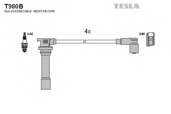 TESLA T980B Комплект дротів запалюванн... TESLA T980B Комплект дротів запалюванн...