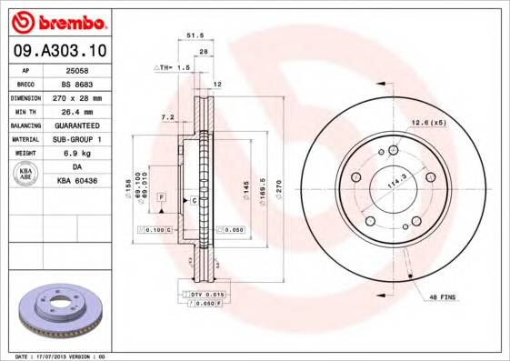 BREMBO 09.A303.10 Тормозной диск BREMBO 09.A303.10 Тормозной диск