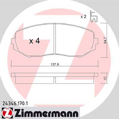 ZIMMERMANN 24346.170.1 Комплект тормозных колодок... ZIMMERMANN 24346.170.1 Комплект тормозных колодок...